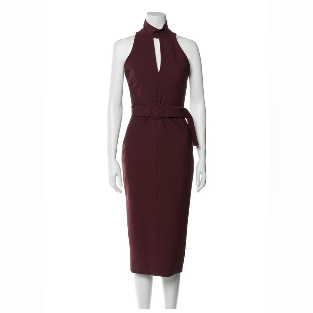Cinq à Sept Mock-Neck Belted Midi Dress Burgundy Size 0